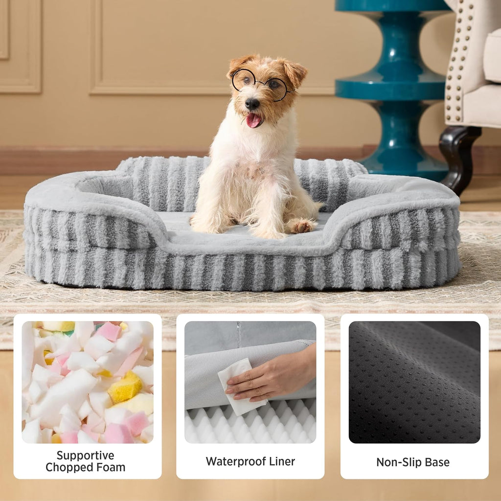 LE SURE Cute Cozy High Back Orthopedic Dog Beds Large Sized Dog,35" Grey