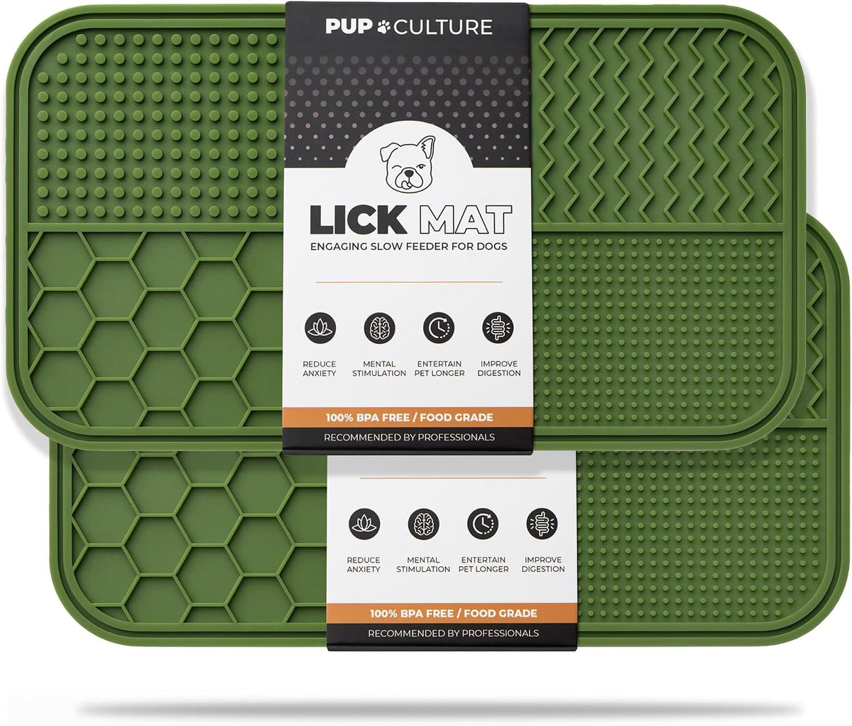 Pup Culture Dog Lick Mat for Dogs (2 Pack), Feeding Pad for Anxious Pets Plus 4 Different Puzzles for Mental Stimulation for Dogs - Supports Mental, Dental, and Digestive Health - Heavy Duty