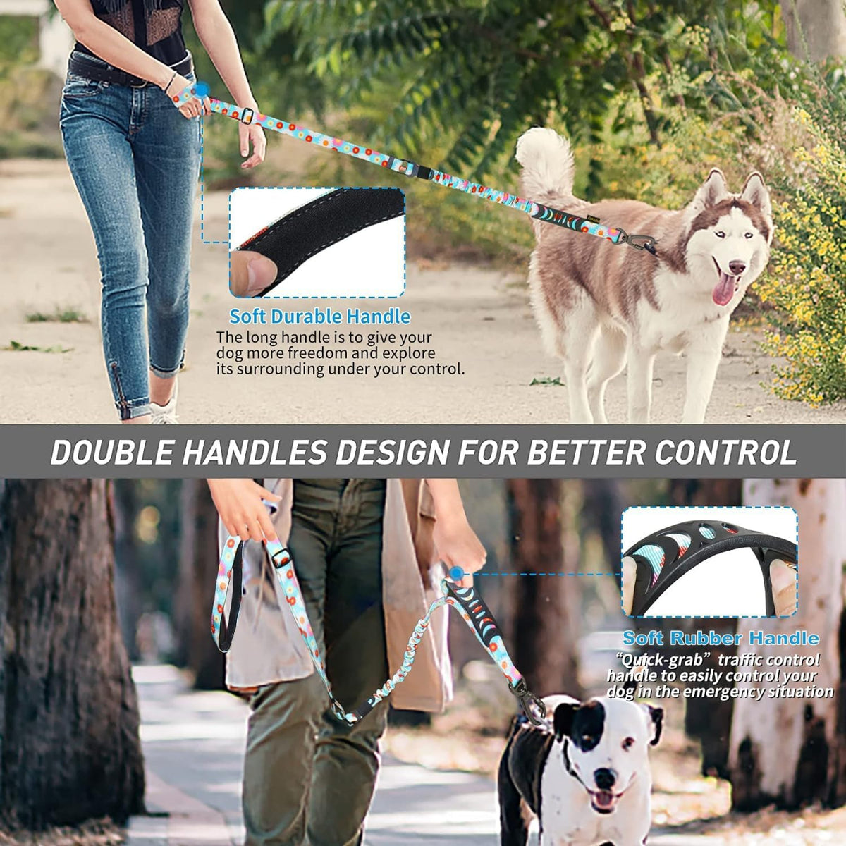 Hotsky Tactical Bungee Shock Absorbing No Pull Strong Dog Leash,Daisy,4-6FT