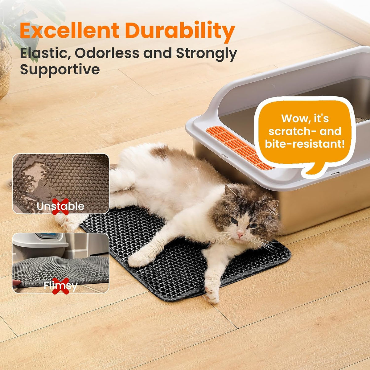 Small Cat Litter Mat, Double Layer Honeycomb Litter Box Mat | 20x14”, Reduces Litter Tracking, Waterproof, Non-Slip, Soft on Paws, Scratch Resistant, Easy to Clean, Black