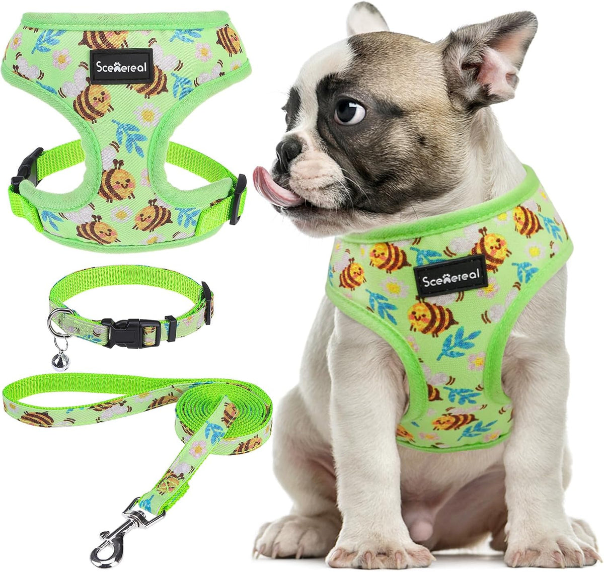 SCENEREAL Small Dog Harness and Leash Set, Bee, M