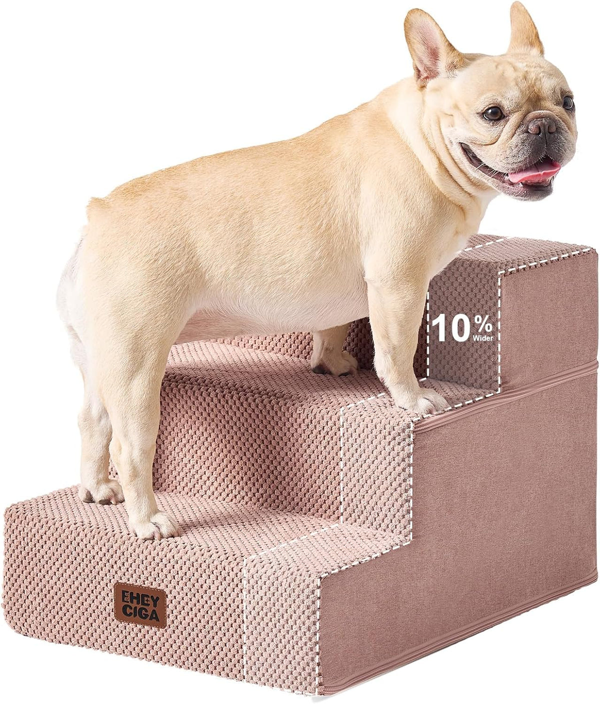 EHEYCIGA Dog Stairs 13.5" H, 3-Step Extra Wide Dog Steps, Pink