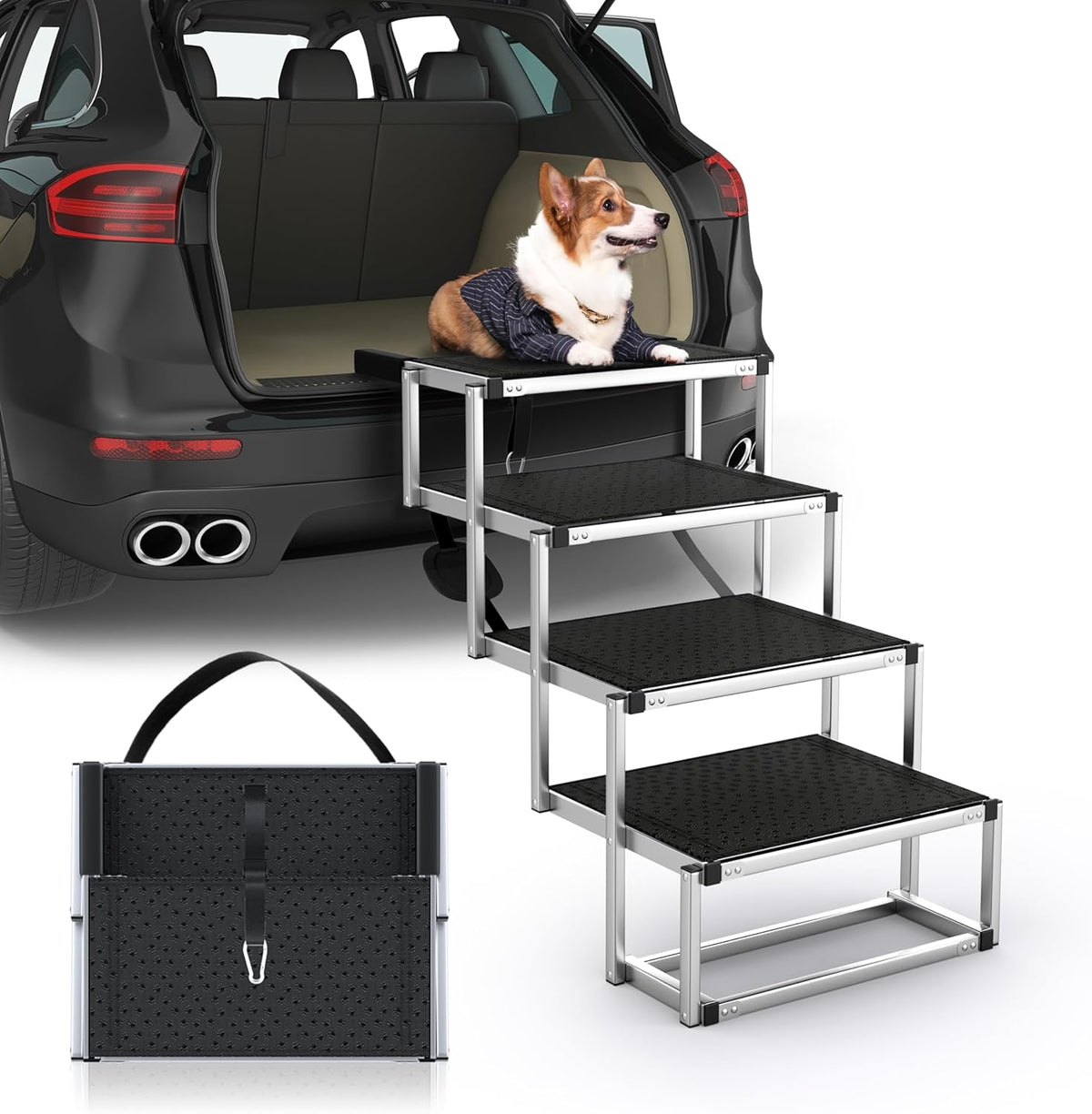 Foldable Dog Stairs for Car, 17" Aluminum Dog Steps for Car 4 Steps