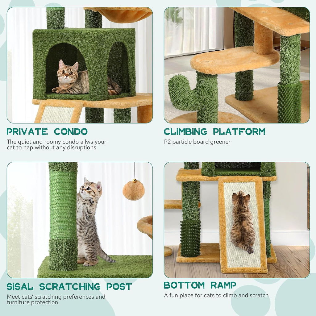 YITAHOME 60in Cactus Cat Tree: Multi-Level Tall Kitty Tower Indoor