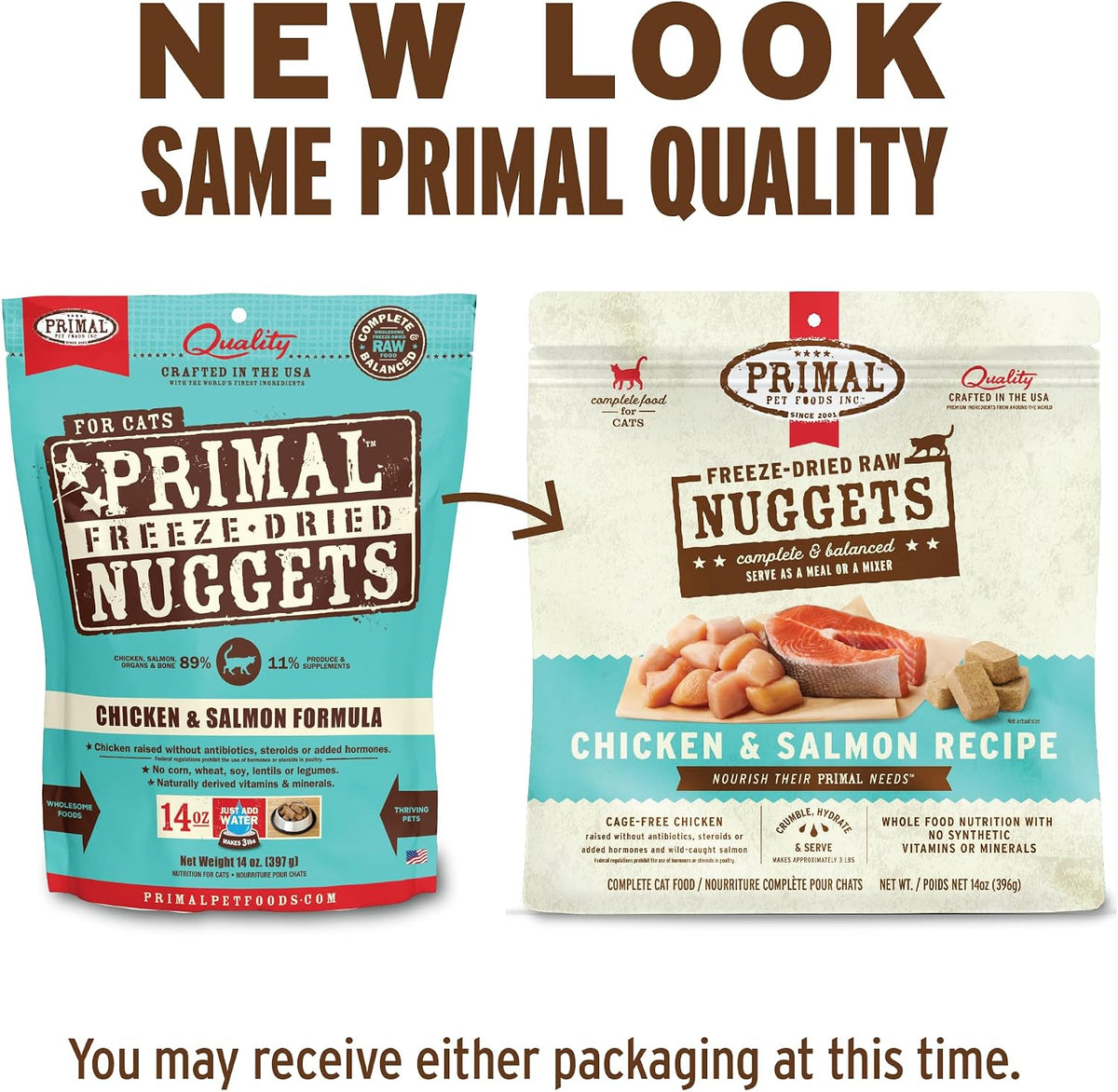 Primal Freeze Dried Raw Cat Food Nuggets, Chicken & Salmon, 14 oz
