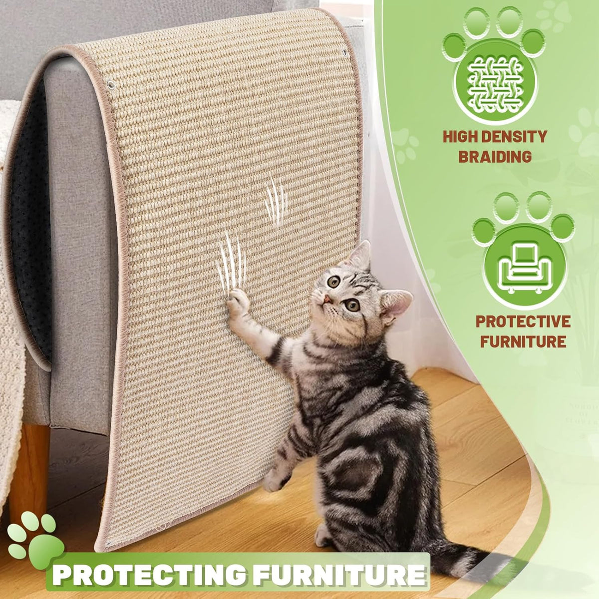 Uranshin Natural Sisal Cat Wall Climbing Carpet, Wall Scratcher Mat Pad