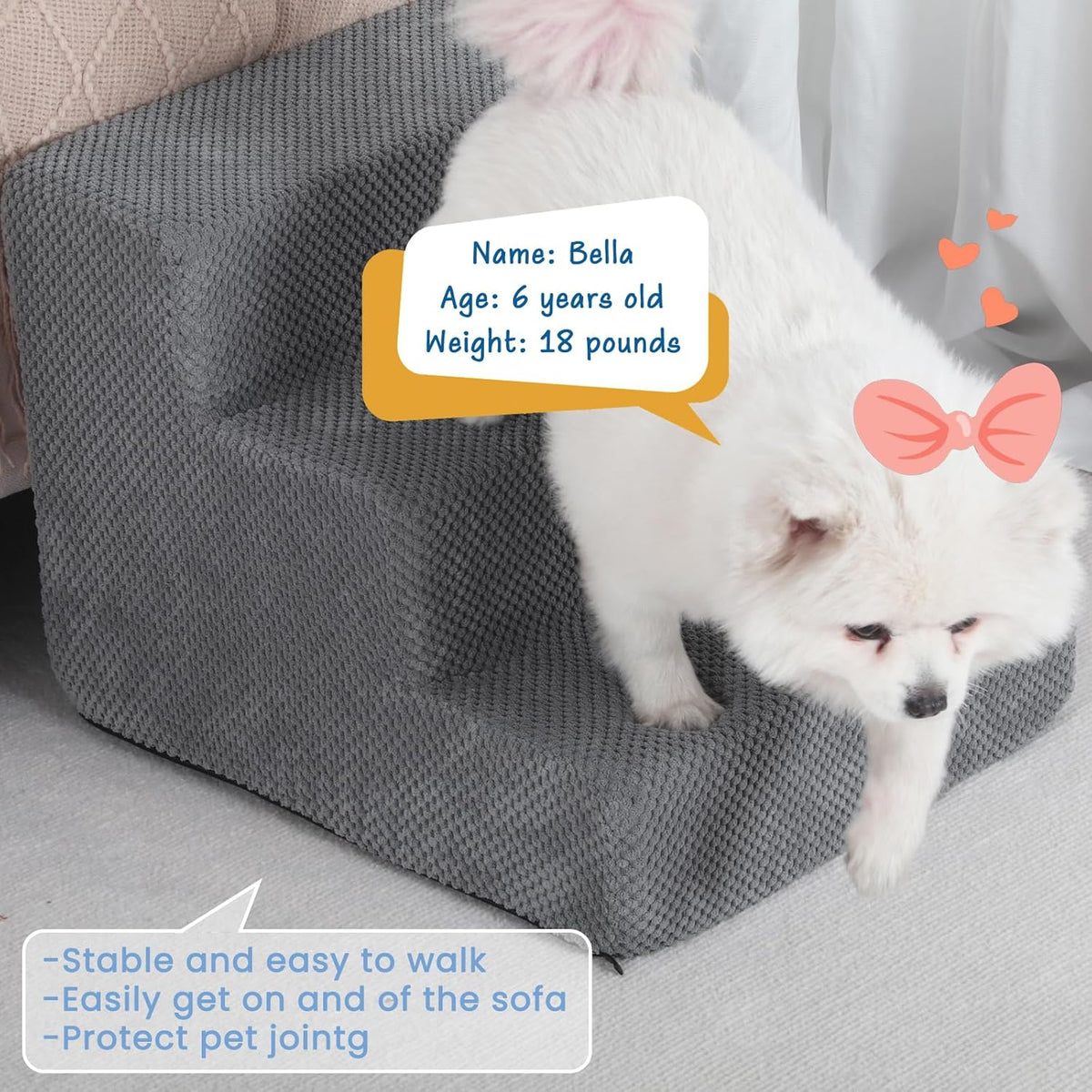 Aodisman Dog Stairs for Small Dogs & Cats,3-Step Pet Steps for Couch & Bed (Pack of 2)