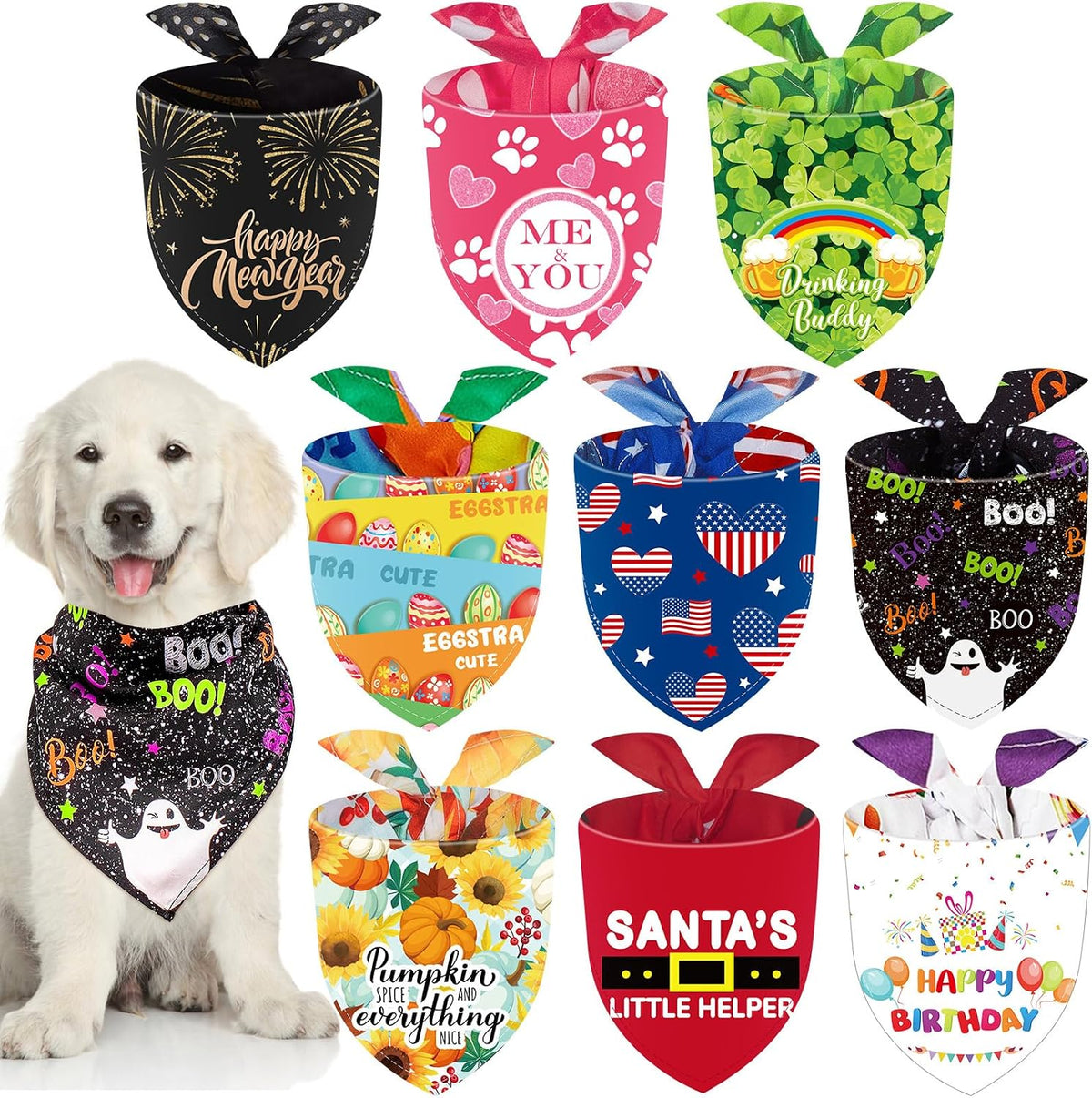 Weewooday 9 Pcs Holiday Dog Bandanas Halloween Thanksgiving Large Pet