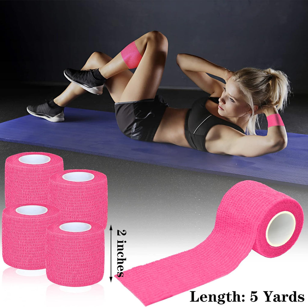 8 Pack 2 in x 5 Yards Cohesive Wrap Self Adhesive Bandage Wrap Elastic Self Adherent Bandage Self Stick Vet Tape for Athletic, Wrist, Ankle, Knees, Pets (Pink)