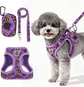 PAWCHIE Halloween Dog Harness and Leash Set, Step in No Pull Soft Pet Harness, Reflective Adjustable Puppy Vest for Medium Dogs,No Choke Harness Vest with Poop Bag Holder for Walking,Running,Purple M