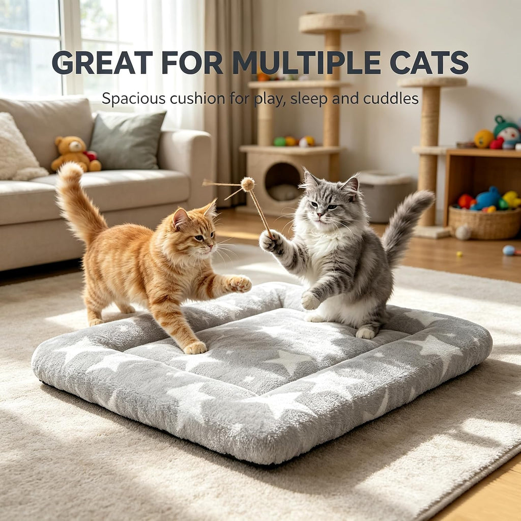 Dog Bed Mat – Soft & Comfortable Dog Kennel Pad for Crate – Durable Crate Bed & Mat for Dogs & Cats – Ideal for Crate, Kennel, and Home Use (Big&Little Stars Grey, XS(18"*14"*1.5"))