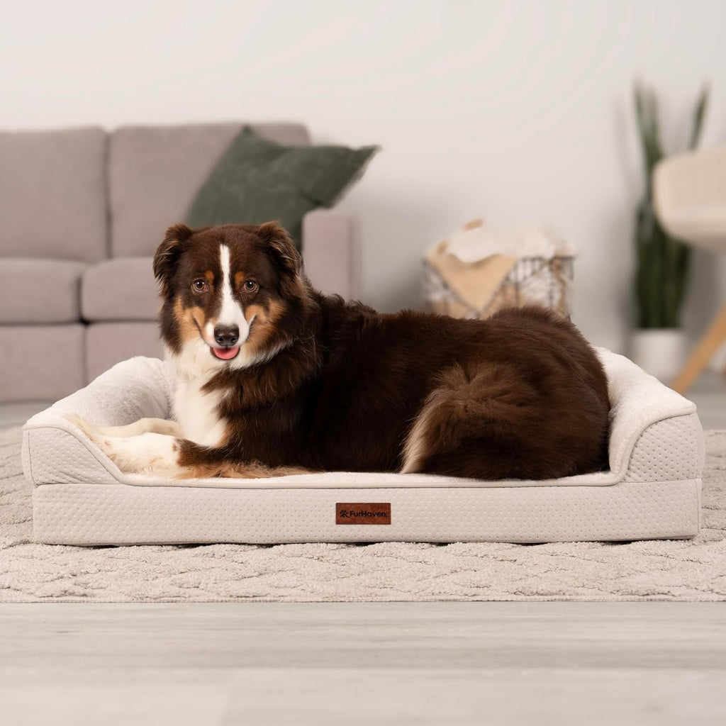 Furhaven Plush & Embossed Velvet Cooling Gel-Top Dreamer Sofa Pet Bed, Clay, Large