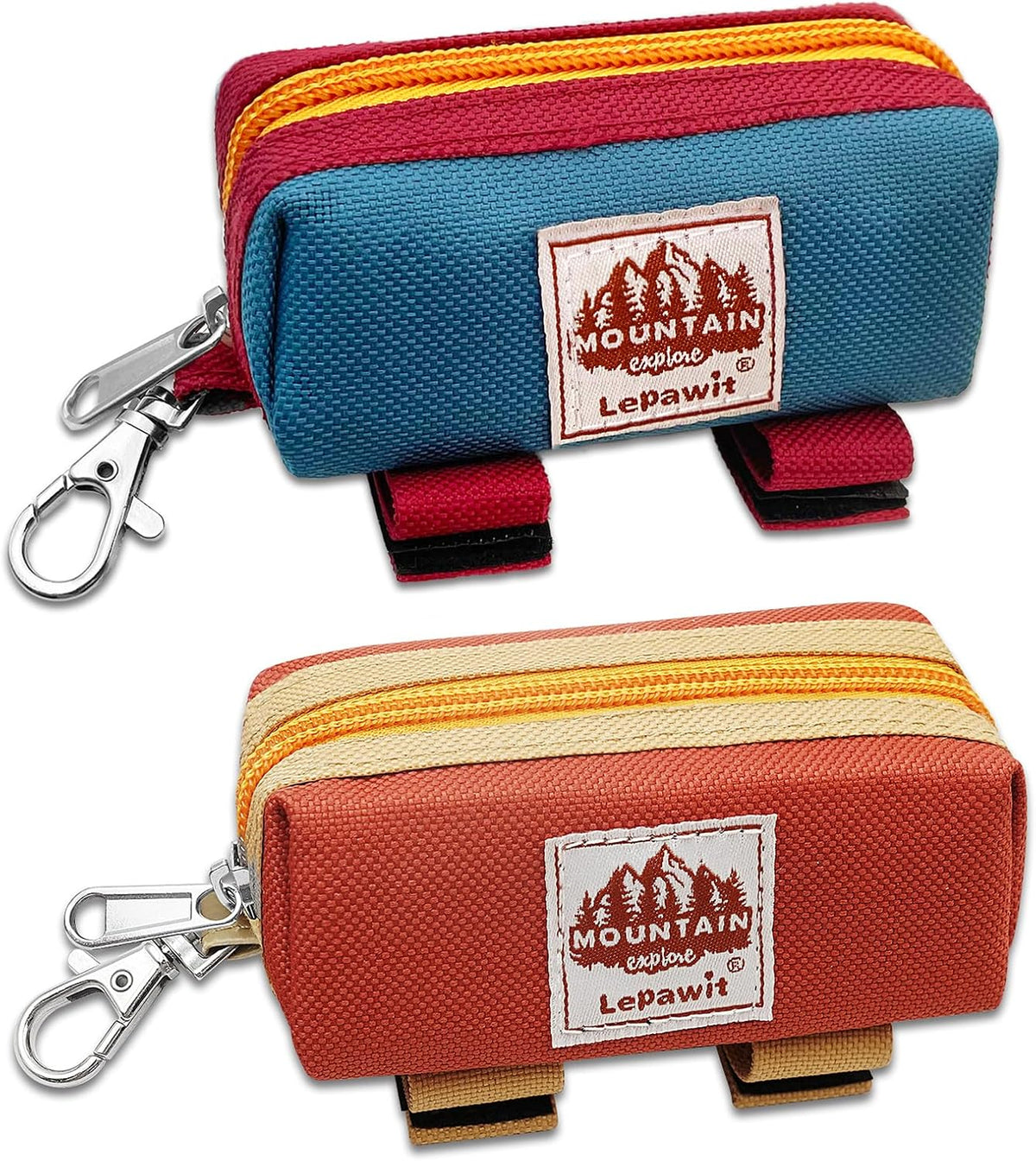 Dog Poop Bag Holder Zippered Pouch, Portable Dog Poop Bag Dispenser with 1 Metal Clip, Fashion Color Matching Canvas Waste Bag Holder for Leashes - Blue & Brown