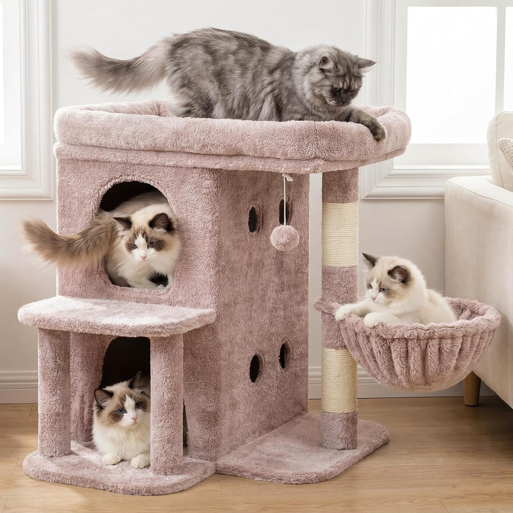 Heybly 25.6" Cat Tree for Large Cats with Big Perch & Dual Condos HCT204SMU