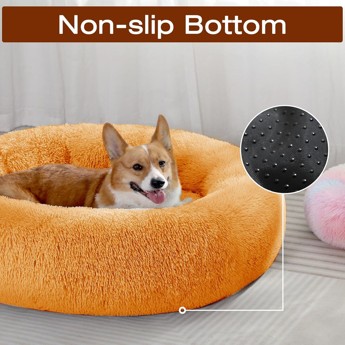 JOLLYVOGUE Dog Bed, Calming Anti-Anxiety Large Dog Bed, Fluffy Donut Cushion for Medium and Large Pets (27")