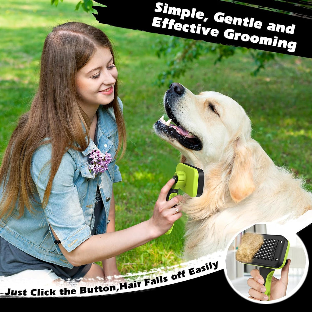 Professional 3PCS Self Cleaning Slicker Brush & Pet Grooming Rake & Flea Comb for Dogs,Cats and Horses | Double-Sided Dematting Comb & Skin Friendly Deshedding Grooming Tool | Pet Supplies