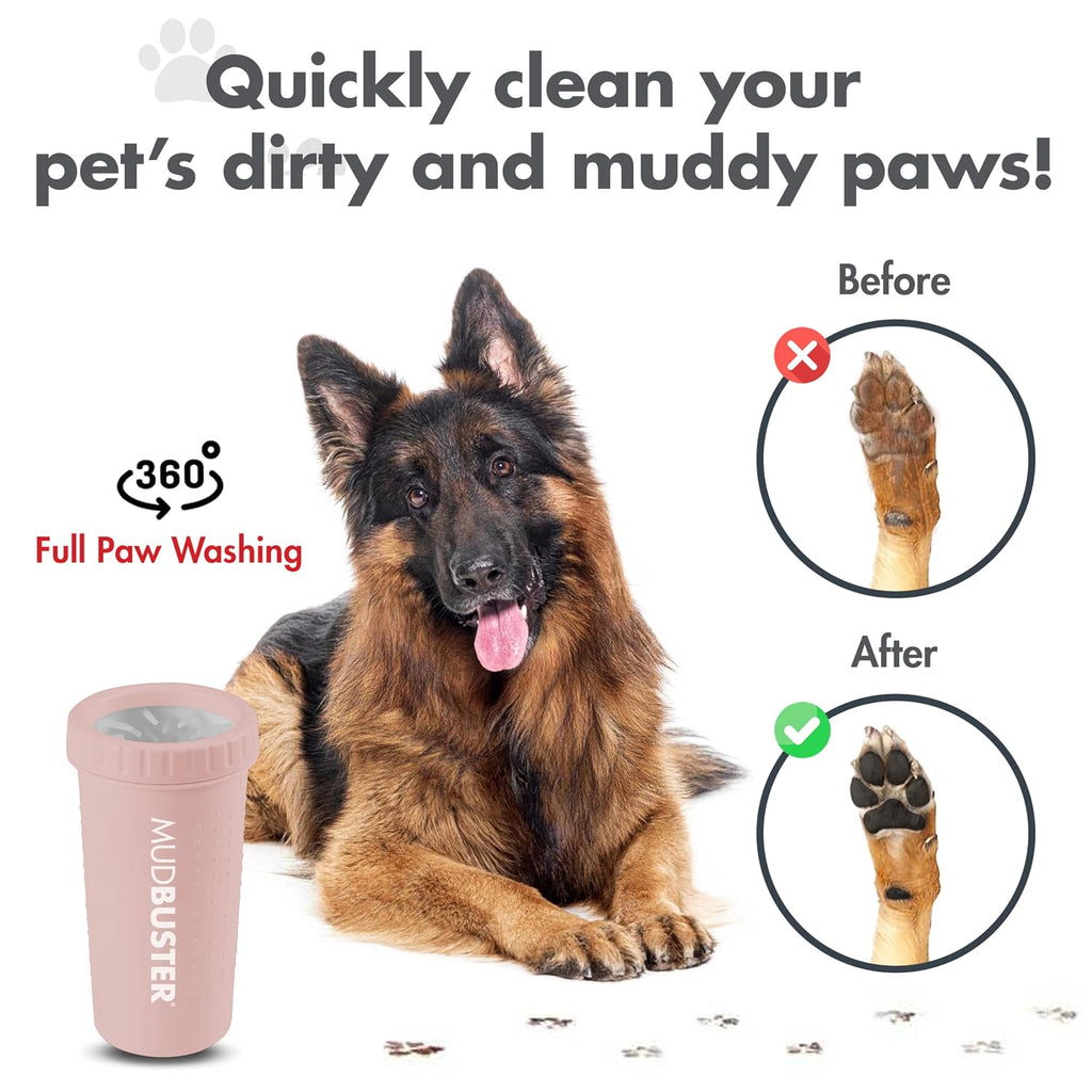 Dexas MudBuster Large Dog Paw Cleaner, Blush, Fits 2.5"-3.5" Wide Paws, Gentle Silicone Bristles for Quick, Easy Cleaning
