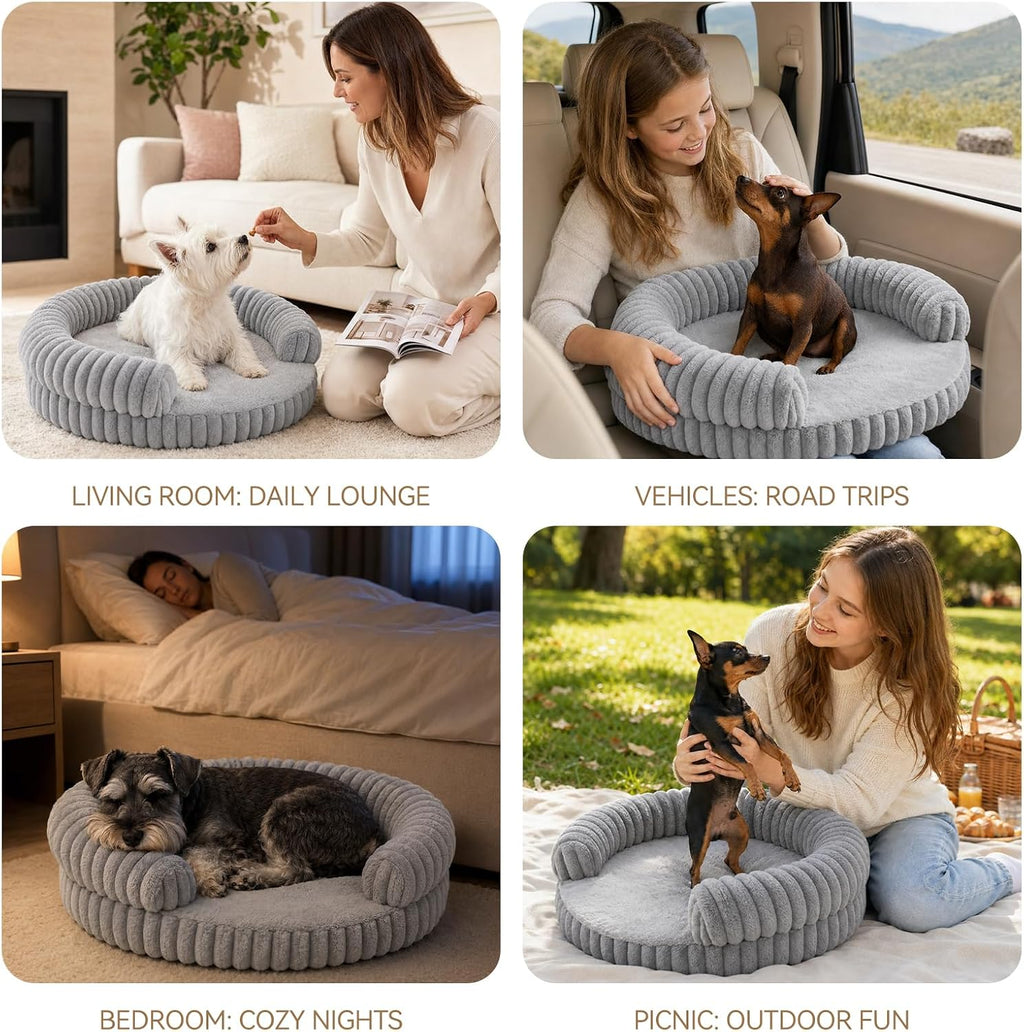 Luxury Donut Dog Bed, Fluffy Orthopedic Dog Couch Washable Round Pet Sofa