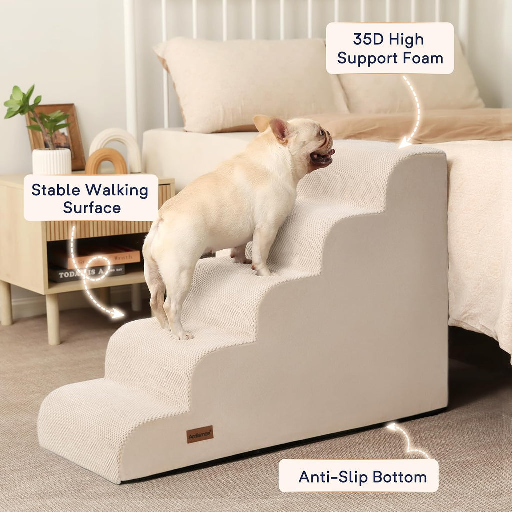 Dog Stairs for High Beds, 26" H 5-Step Pet Ramp for Small & Medium Dogs