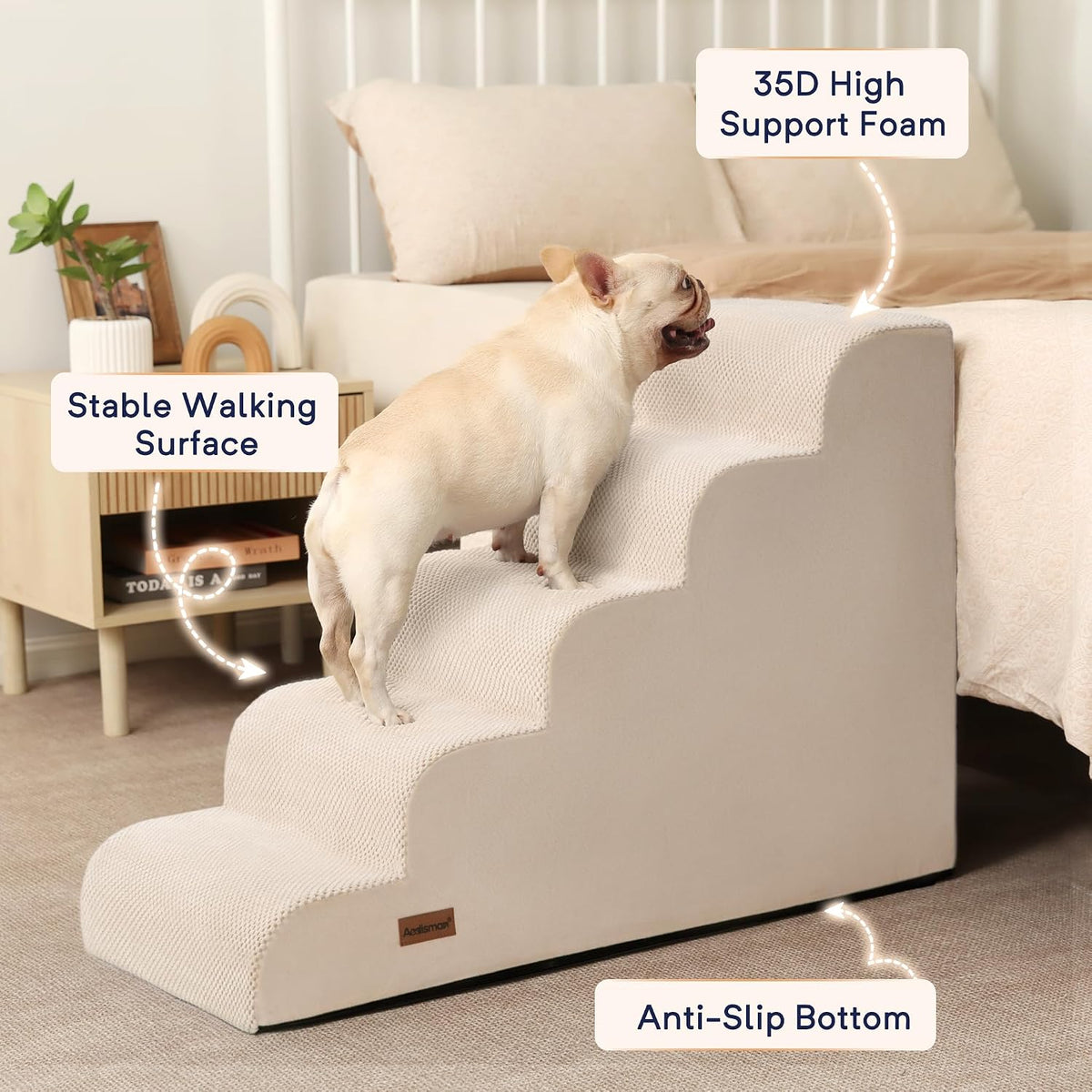 Dog Stairs for High Beds, 26" H 5-Step Pet Ramp for Small & Medium Dogs