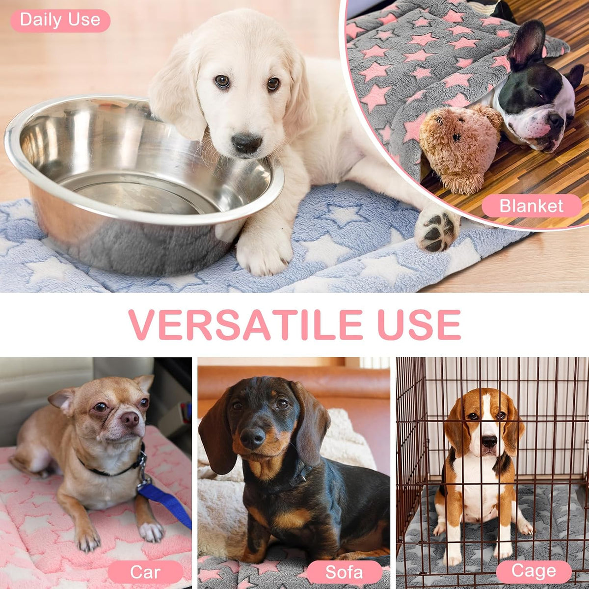 VitalCozy 4 Pcs Dog Crate Pads Soft Warm,20 x 30 x 1.6 Inch,Star,Colorful
