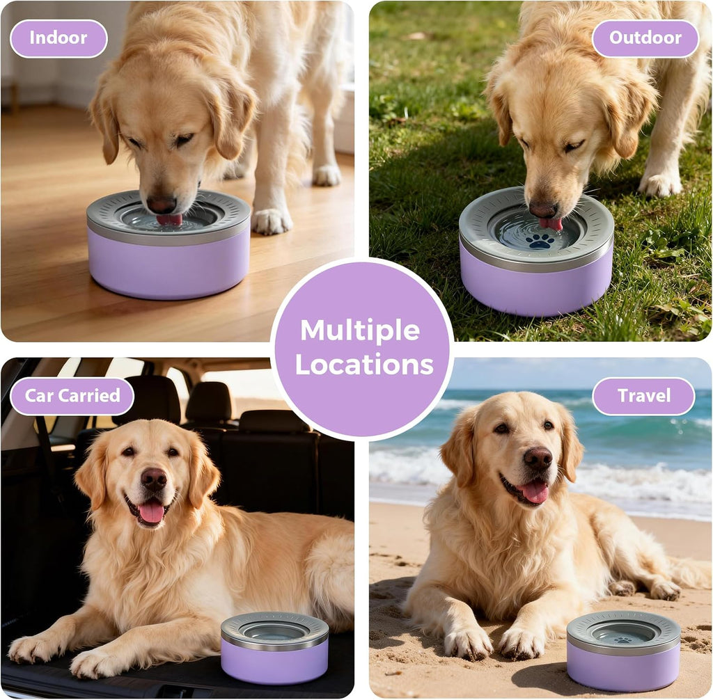 Stainless Steel Dog Water Bowls, No Spill Water Bowls for Dogs, Lightpurple