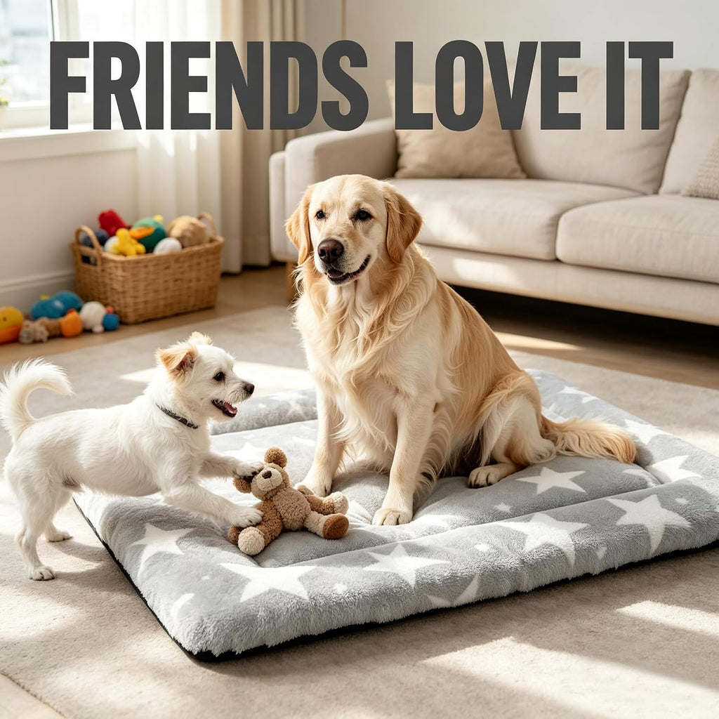 Dog Bed Mat – Soft & Comfortable Dog Kennel Pad for Crate – Durable Crate Bed & Mat for Dogs & Cats – Ideal for Crate, Kennel, and Home Use (Big&Little Stars Grey, L(35"*23"*1.5"))