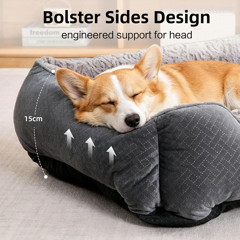 Dog Bed for Medium Large Dogs Washable, Super Soft Rectangle Dog Beds Medium Large Size, Warming Durable Pet Bed with Anti-Slip Bottom, Anti-Anxiety, Grey, 30 x 24 x 9inch
