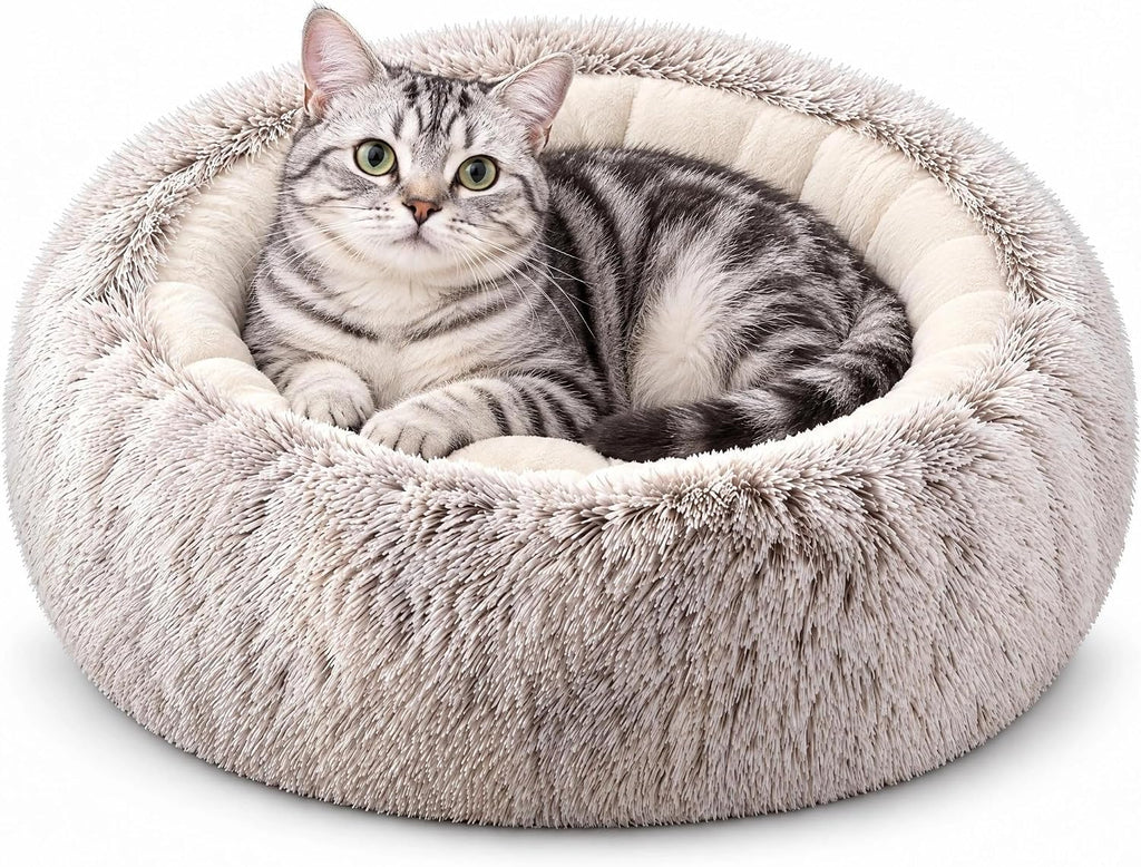Calming Donut Pet Bed, Brown 19.7in for Cats Small Medium Dogs