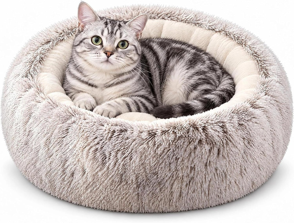 Calming Donut Pet Bed, Brown 19.7in for Cats Small Medium Dogs