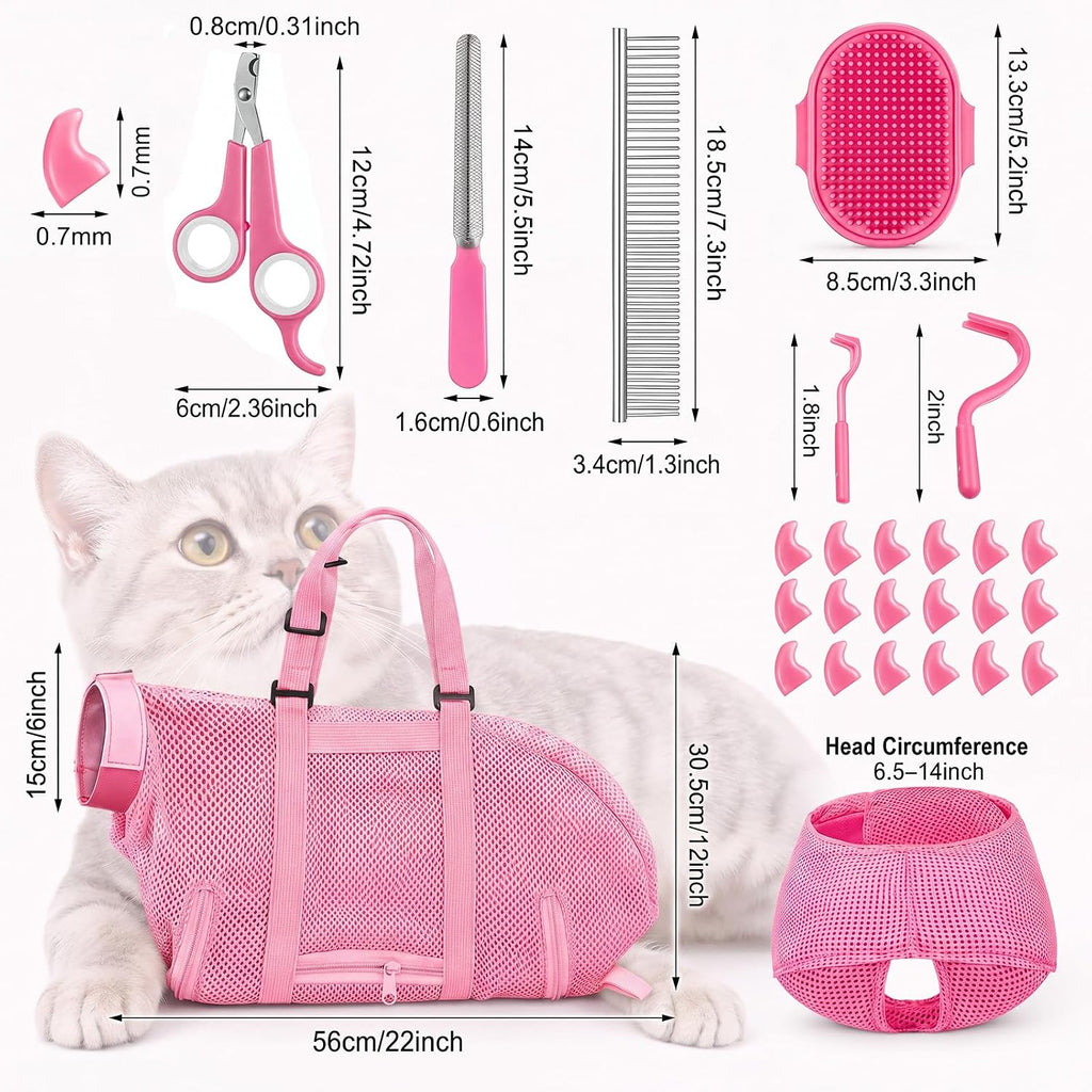 9 Pcs Cat Bathing Bag Anti Scratch Cat Grooming Bag,Pink