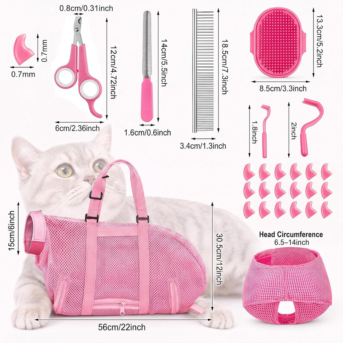 9 Pcs Cat Bathing Bag Anti Scratch Cat Grooming Bag,Pink