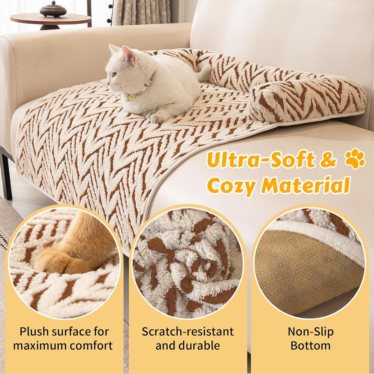 Calming Dog Bed Mats with Neck & Head Support, 31.5 x 23.62 inch Khaki
