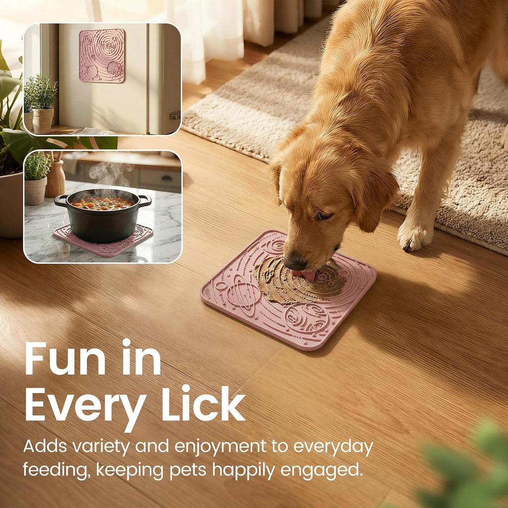 OHMO Large Lick Mat for Dogs&Cats, Space Pattern, 2pcs, Brick Red&Coral | Pet Enrichment Toys, Slow Feeder, Textured Silicone Surface, Strong Suction Cups, Anxiety&Boredom Relief, Easy-Clean