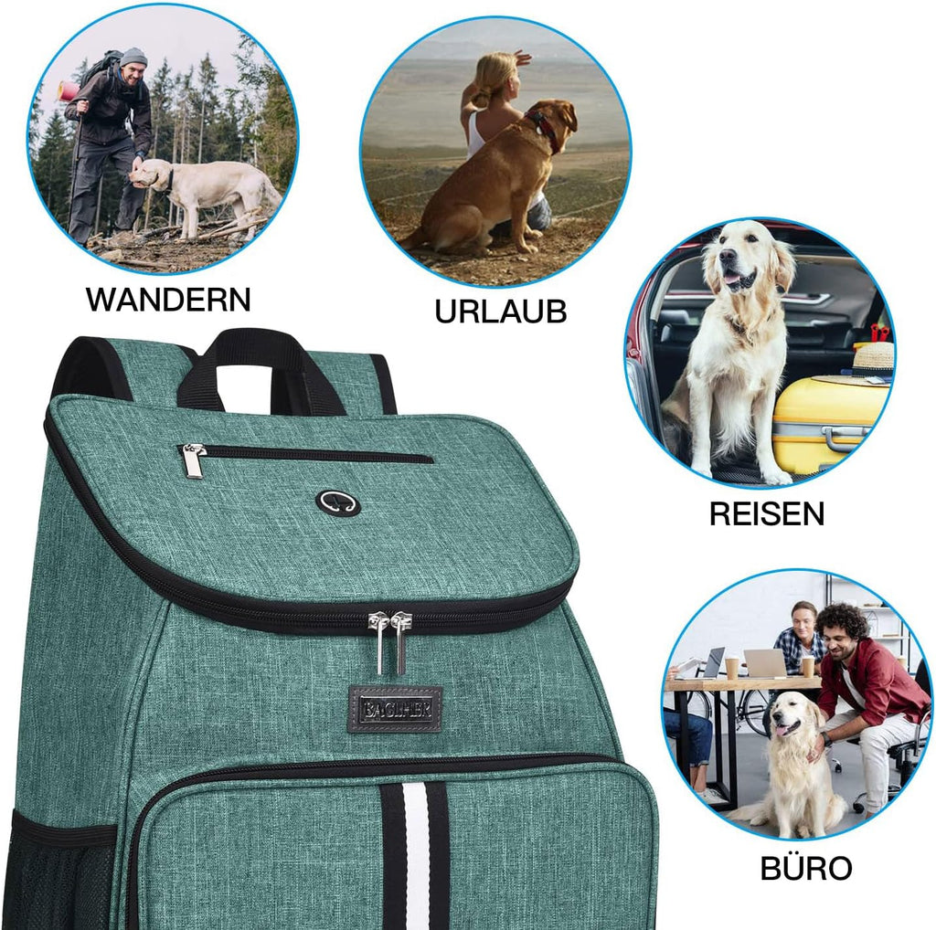 BAGLHER丨Dog Travel Bag, Airline Approved Pet Supplies Backpack, Dog Travel Backpack Accessories Set with 2 Silicone Collapsible Bowls and 2 Food Baskets. Green
