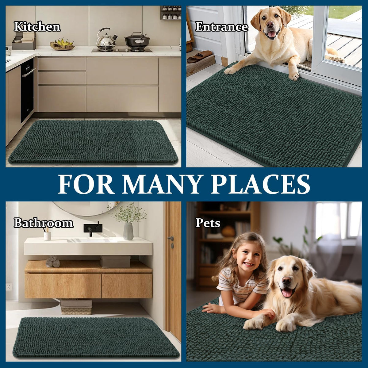 OLANLY Dog Door Mat for Muddy Paws 54x24, Super Absorbent Chenille Mud Mat