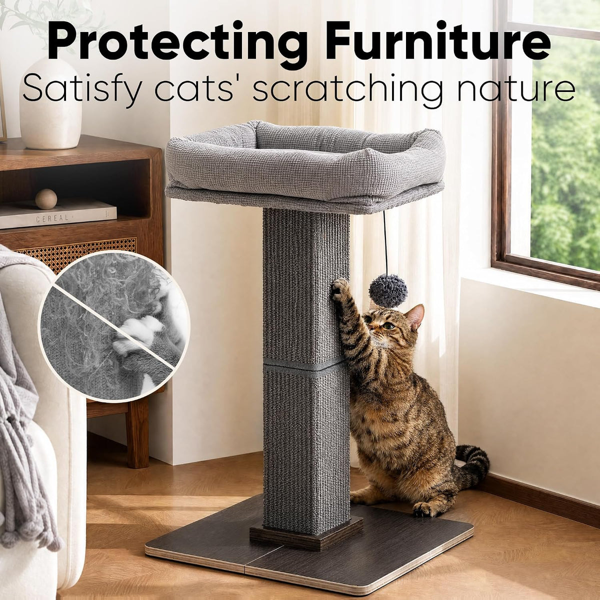 FUKUMARU Retro-Style Cat Scratching Post with Perch for Indoor Adult Cats
