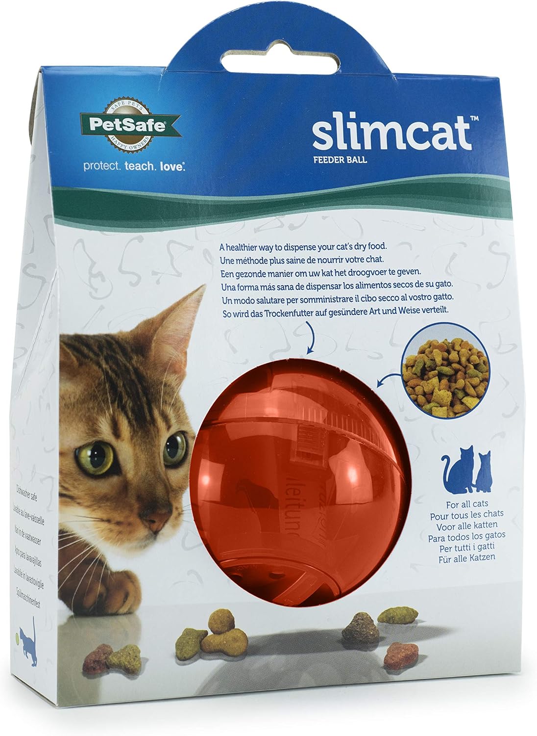 PetSafe Slimcat Feeder Ball - Interactive Game for Your Cat - Fill with Food and Treats - Orange (Pack of 6)