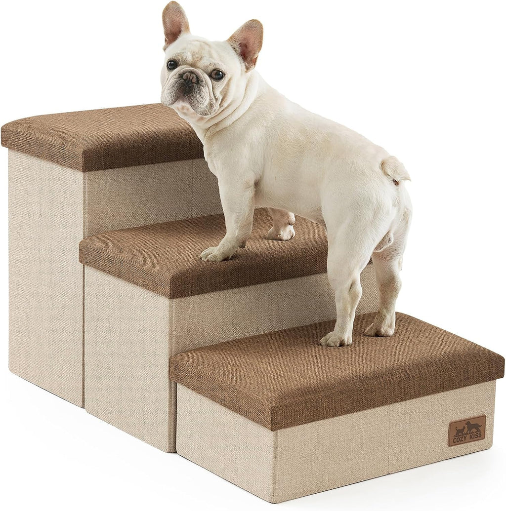 COZY KISS Dog Stairs with Storage, 16.7" H Wider Dog Steps, 3-Step