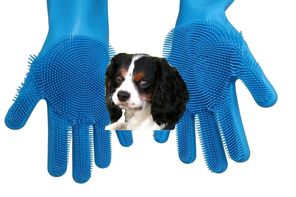 Pet Grooming Gloves - Hair Removal, Massage, and Bathing Shampoo Gloves in Blue