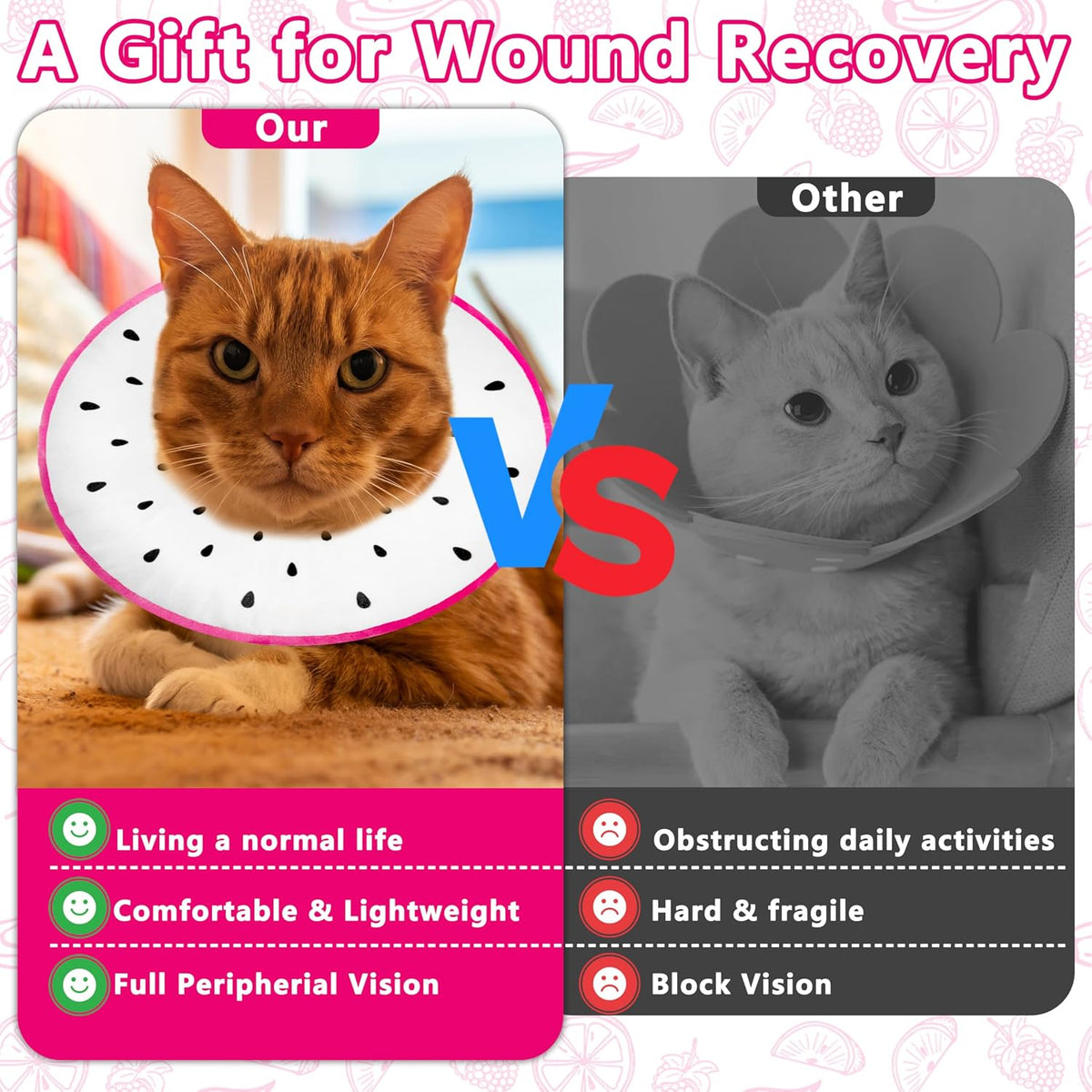 Cat Cone Collar Soft, Cat Recovery Cone (Dragonfruit, L)