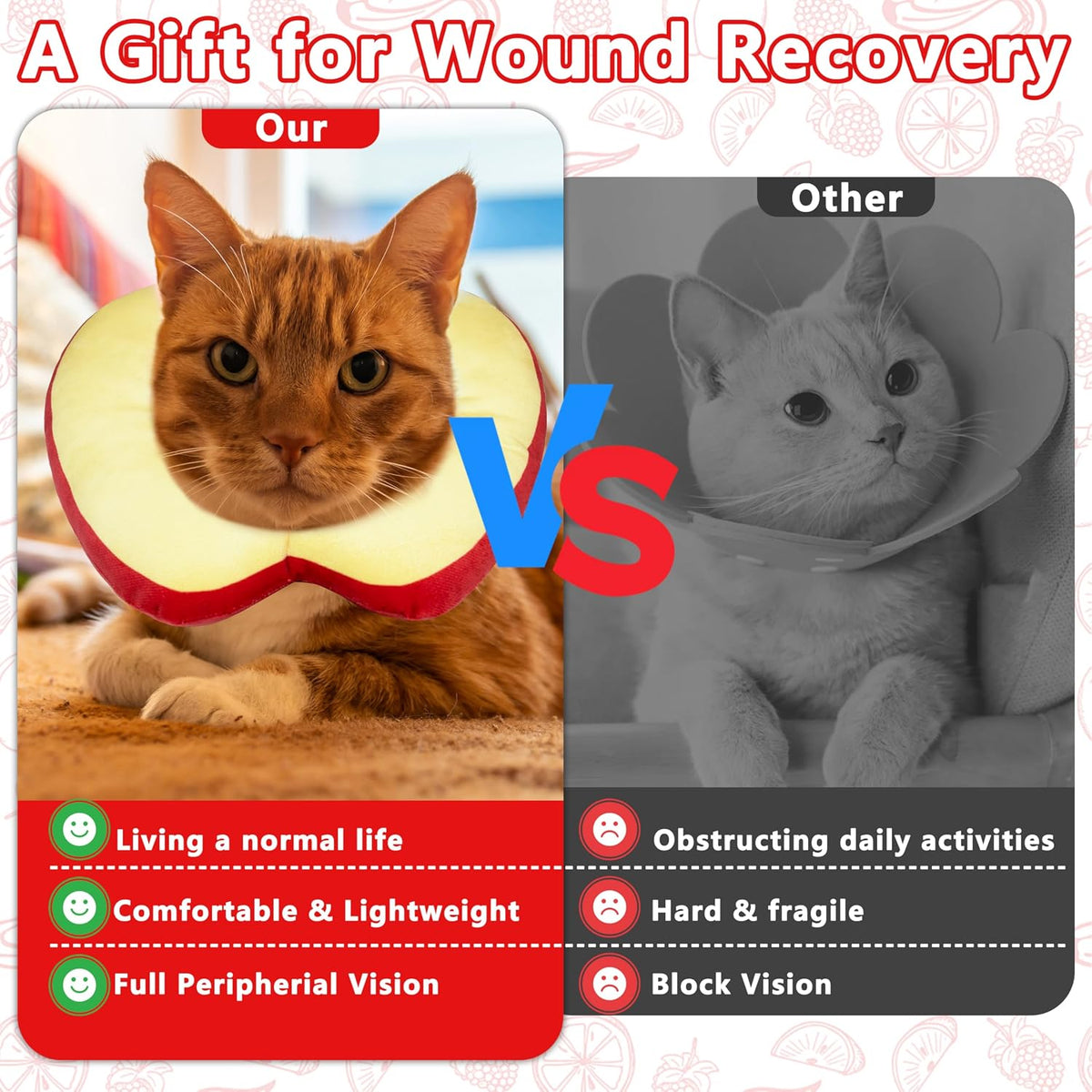 Cat Cone Collar Soft, Adjustable Cat Recovery Cone (Apple, M)