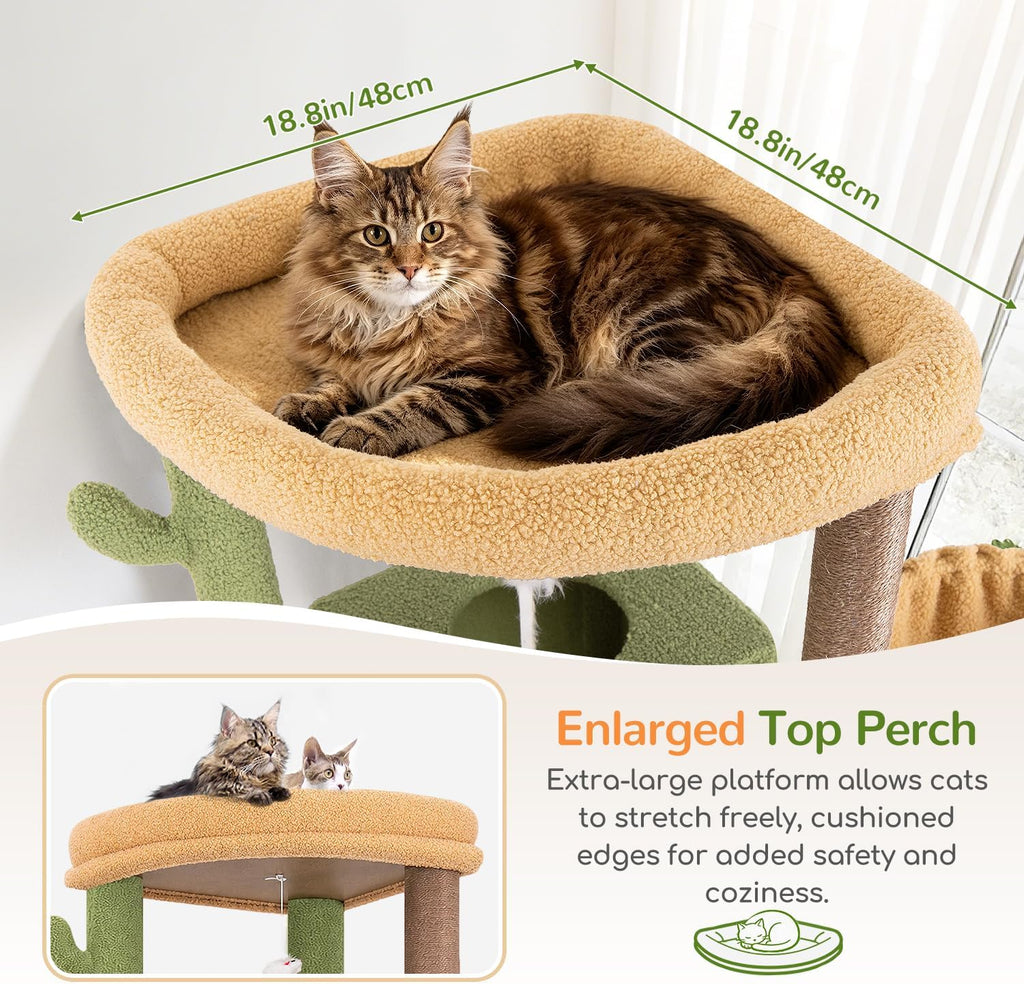 Globlazer Extra Large Cactus Cat Tree for Indoor Multiple Cats, S78G, Green