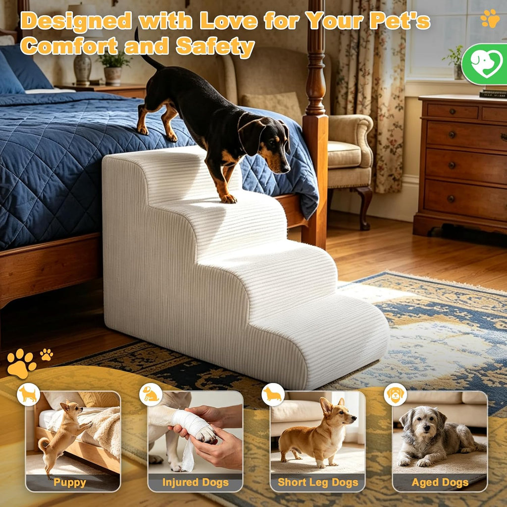 Dog Stairs for Bed & Couch - 18" H 4-Step Pet Steps for Small Dogs