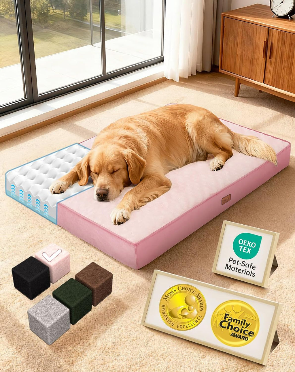 OhGeni Orthopedic Large Dog Bed, Reversible Memory Foam, 41 inch-XL(Pink)