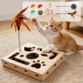 Cat Scratch Puzzle Box for Indoor Cats, Wooden Cat Enrichment Toy