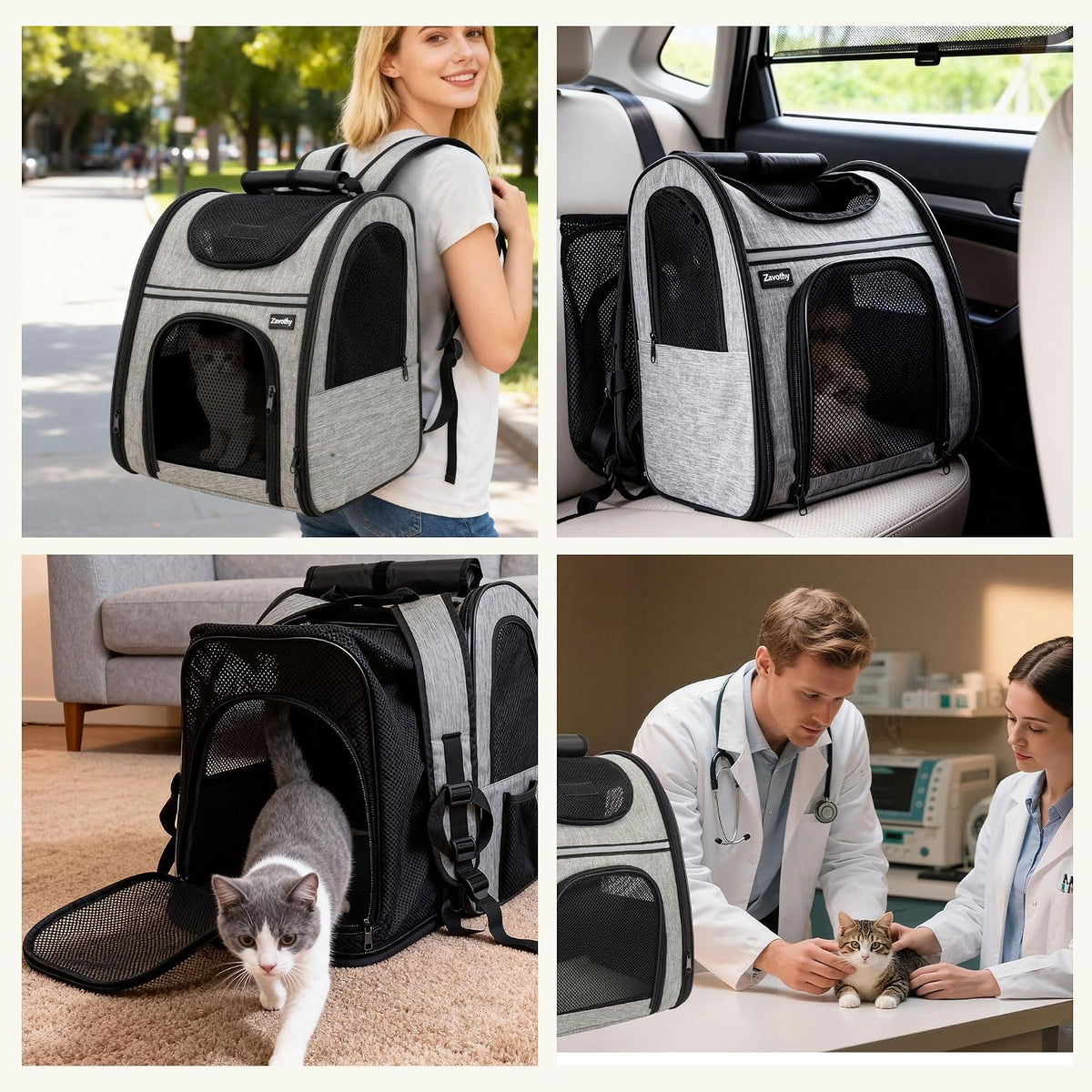 Zavothy Cat Backpack Carrier – Expandable Airline Approved Pet Travel Bag for Cats & Small Dogs, Breathable Mesh Pet Carrier Backpack with Padded Base (Grey)