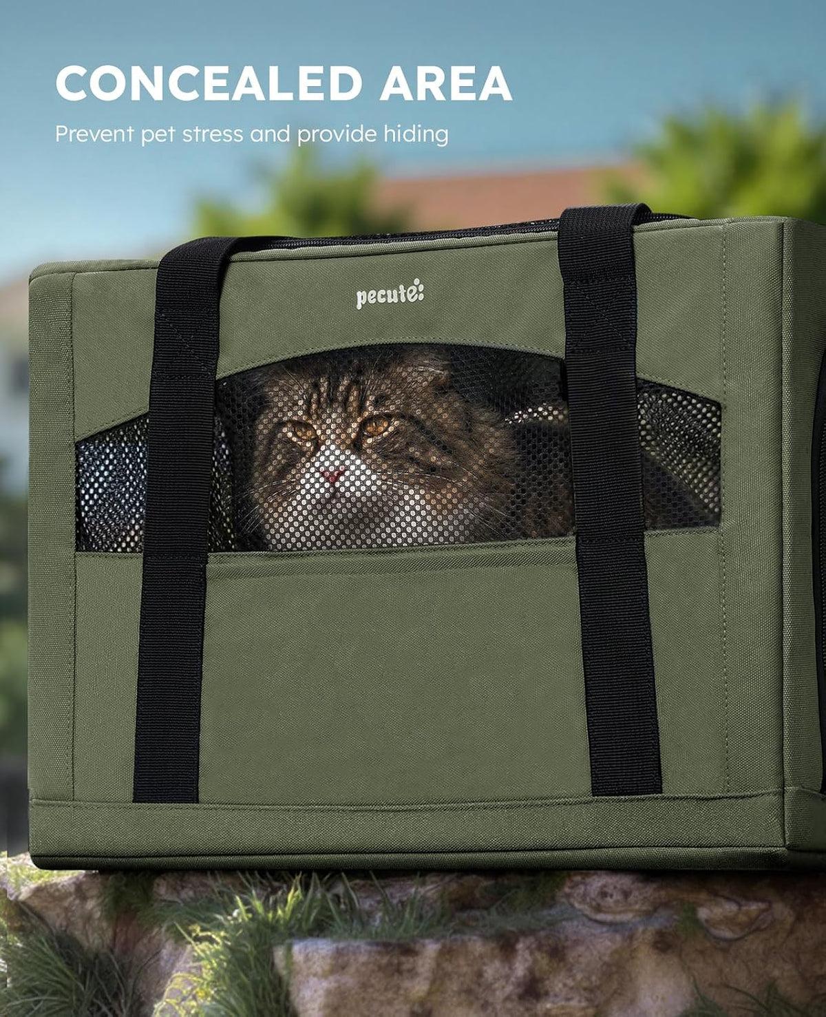Pecute Cat Carrier Stable, Pet Carrier with Privacy Partition,Green