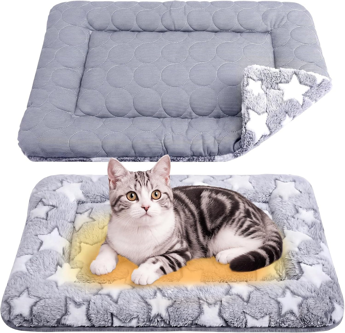 VitalCozy 2 Pcs 14" X 21" Self Warming Cat Pet Mat, Star, Gray
