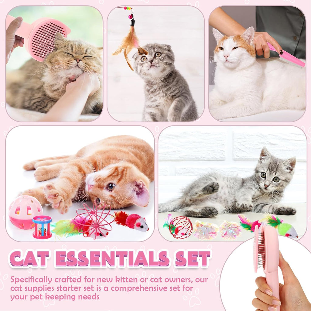 31 Pcs Kitten Supplies Starter Kit Kitten Essentials Starter Kit Include Stainless Steel Cats Litter Box Backpack Cat Scratcher Kitten Toys Accessories for Kitten Welcome Gift Supplies